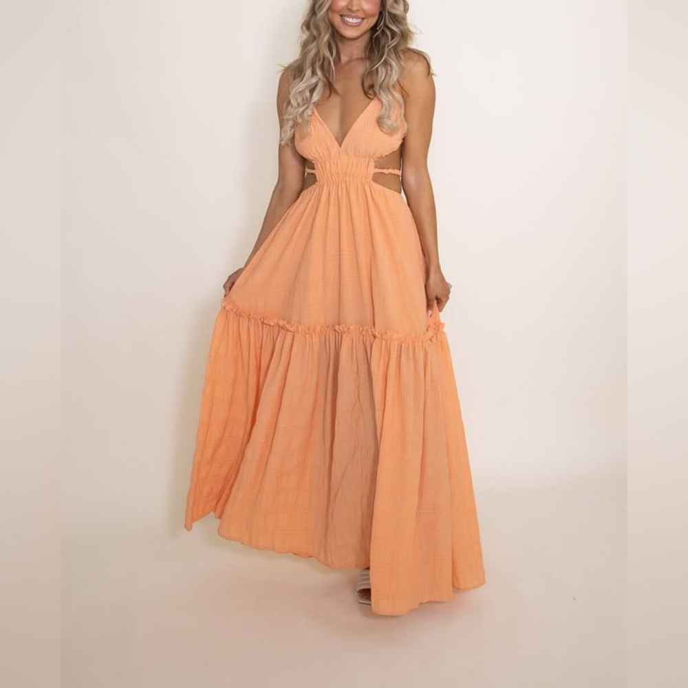 Mable Cut Out Flowy Maxi Dress in Orange Small